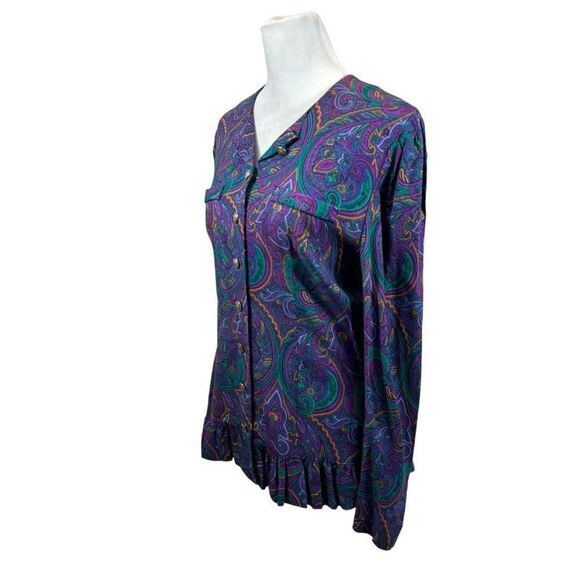 Ladies Vintage Jeffery & Dara by Linda Hutley Purple and Green Blouse Size 5/6 - Picture 5 of 14